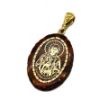 Кулон с янтарем иконка "Блаженная Ксения Петербургская" овал 21*31мм. (иск.)