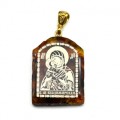 Кулон с янтарем иконка "Владимирская икона Божьей Матери" арка 23*31мм. (иск.)