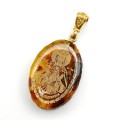 Кулон с янтарем иконка "Святая Великомученица Екатерина" овал 21*31мм (иск.)
