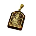 Кулон с янтарем иконка "Святой Александр Невский" арка 23*31мм. (иск.)