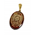 Кулон с янтарем иконка "Иисус Христос" овал 21*31мм. (иск.)