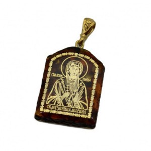Кулон с янтарем иконка "Святая Мученица Марина" арка 23*31мм. (иск.)