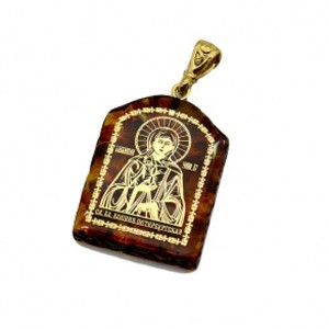 Кулон с янтарем иконка "Блаженная Ксения Петербургская" арка 23*31мм. (иск.)