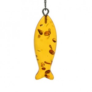 Кулон- Рыбка 13*37мм из янтаря цвет светло-коньячный (иск.)