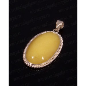 Кулон с янтарём в посеребрении овал 28*44мм (косичка) молочно-медовый (иск.)