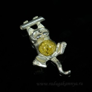 Кулон с янтарём в посеребрении котенок 20*36мм лимонный (иск.)