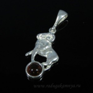 Кулон с янтарём в посеребрении знак зодиака овен 15*25мм коньячный (иск.)