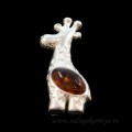 Кулон с янтарём в посеребрении жирафик 13*35мм коньячный (иск.)