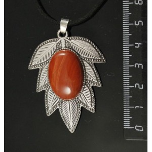 Кулон из яшмы красной "лист", цвет ант. серебро, овал 25х18мм