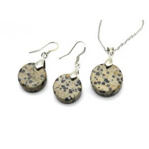 Серьги и Кулон на цепочке с яшмой перепелиной круг 15мм, 18мм, 44см