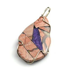 Кулон "Мозаика" из яшмы и чароита 26*43мм