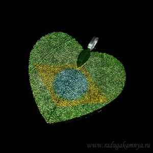 Кулон сердечко 40*46мм "Око" цвет зеленый. (иск.)