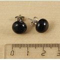 Серьги-пусеты агат черный, круг 10мм
