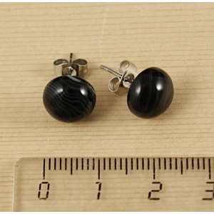 Серьги-пусеты агат черный, круг 10мм