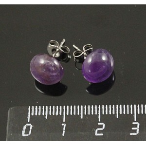 Серьги-пусеты аметист, круг 10мм