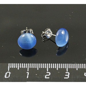 Серьги-пусеты кошачий глаз синт. синий, круг 10мм