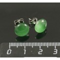 Серьги-пусеты кошачий глаз синт. зеленый, круг 10мм