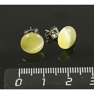 Серьги-пусеты кошачий глаз синт. желтый, круг 10мм