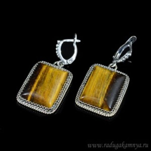 Серьги тигровый глаз " Прямоугольник " 21*27мм.