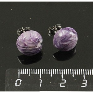 Серьги-пусеты чароит, круг 12мм