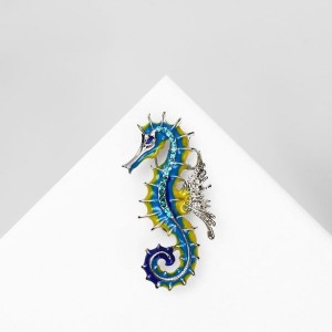 Брошь "Конёк" морской, цветная, цвет серебристый