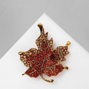 Брошь "Лист" кленовый, цвет коричневый, цвет золотистый