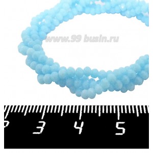 Бусины хрустальные на нити форма Рондель 3*2 мм цвет полупрозрачный небесно-голубой 40 см нить /200 бусин
