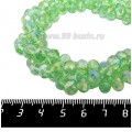 Бусина стеклянная на нитке мелкая грань 8*6 мм цвет зеленый/радужный около 40 см/нить