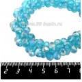 Бусина стеклянная на нитке мелкая грань 8*6 мм цвет светлая морская волна/радужный около 40 см/нить