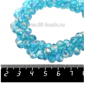 Бусина стеклянная на нитке мелкая грань 8*6 мм цвет светлая морская волна/радужный около 40 см/нить