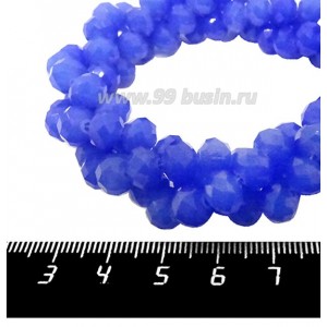 Бусина стеклянная на нитке мелкая грань 8*6 мм цвет полупрозрачный светлый кобальт, около 40 см/нить