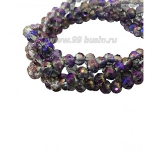 Бусины хрустальные на нити форма Рондель 3,5*2,5 мм дымчато-серый/фиолетовый металлик, около 39 см нить/145 бусин