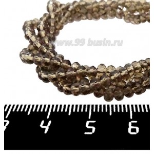 Бусины хрустальные на нити форма Рондель 3,5*2,5 мм цвет бистр, около 39 см нить/145 бусин