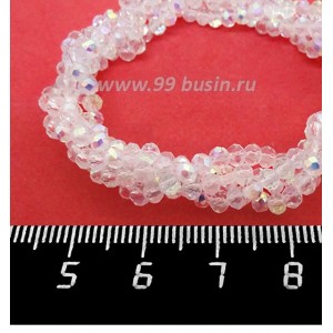 Бусины хрустальные на нити форма Рондель 3*2 мм прозрачный хрусталь/радужный, 40 см нить /200 бусин