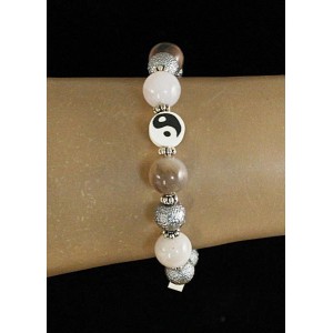 Браслет агат серый, акрил "инь-янь"