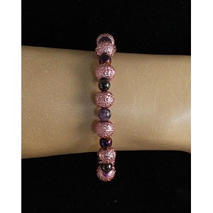 Браслет гематит (фиолетовый, тонировка), аметист, гранат, акрил