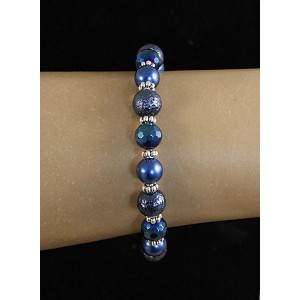 Браслет из гематита синего (огранка, тонир.), акрила и майорки