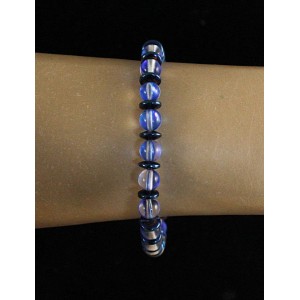 Браслет из гематита (синий, тонировка, рондели) и опала иск. (шарик 6мм)