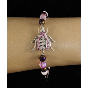 Браслет из гематита (фиолетовый, тонировка), опала иск. и сах. кварца "малиновый жук" на проволоке