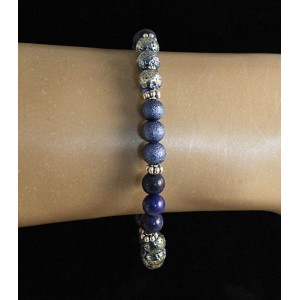 Браслет из лазурита (тонировка), лавы, акрила, шарик 6мм