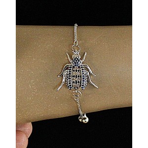 Браслет с фианитами "синий жук", силиконовый стоппер