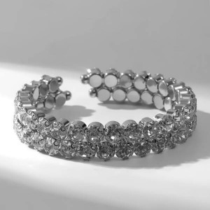 Браслет со стразами "Шайн" 2 ряда, цвет белый, цвет серебристый