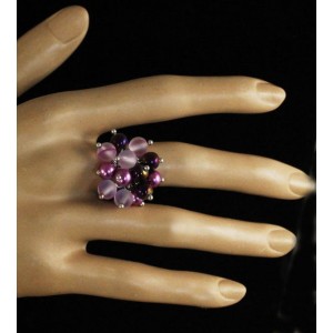 Кольцо "гроздь" гематит фиолетовый (тонировка), опал (иск.), майорка, шарик 6мм