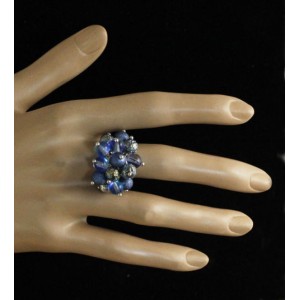 Кольцо "гроздь" опал синий (иск.), лава, акрил, шарик 6мм