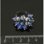 Кольцо "гроздь" опал синий (иск.), лава, акрил, шарик 6мм