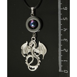 Кулон гематит "дракон" круг (нат. цвет) + шарик 8мм огранка (тонир. радужный)