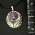 Кулон с чароитом "ракушка", круг 12мм, цвет ант. серебро