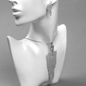 Комплект: серьги, кулон "Водопад" квадрат, цвет белый, цвет серебристый