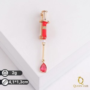 Брошь "Шприц" медицинский, цвет красный, цвет золотистый