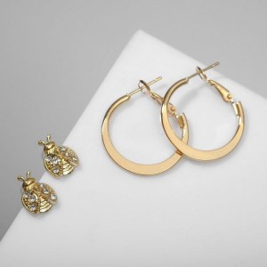 Серьги-кольца с пусетами "Божья коровка", цвет золото, d=2,5 см